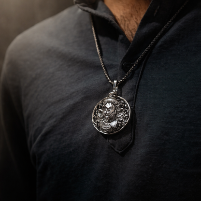 Hanuman Ji Pendant Oxodaised Silver Chain
