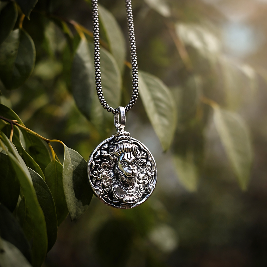 Hanuman Ji Pendant Oxodaised Silver Chain